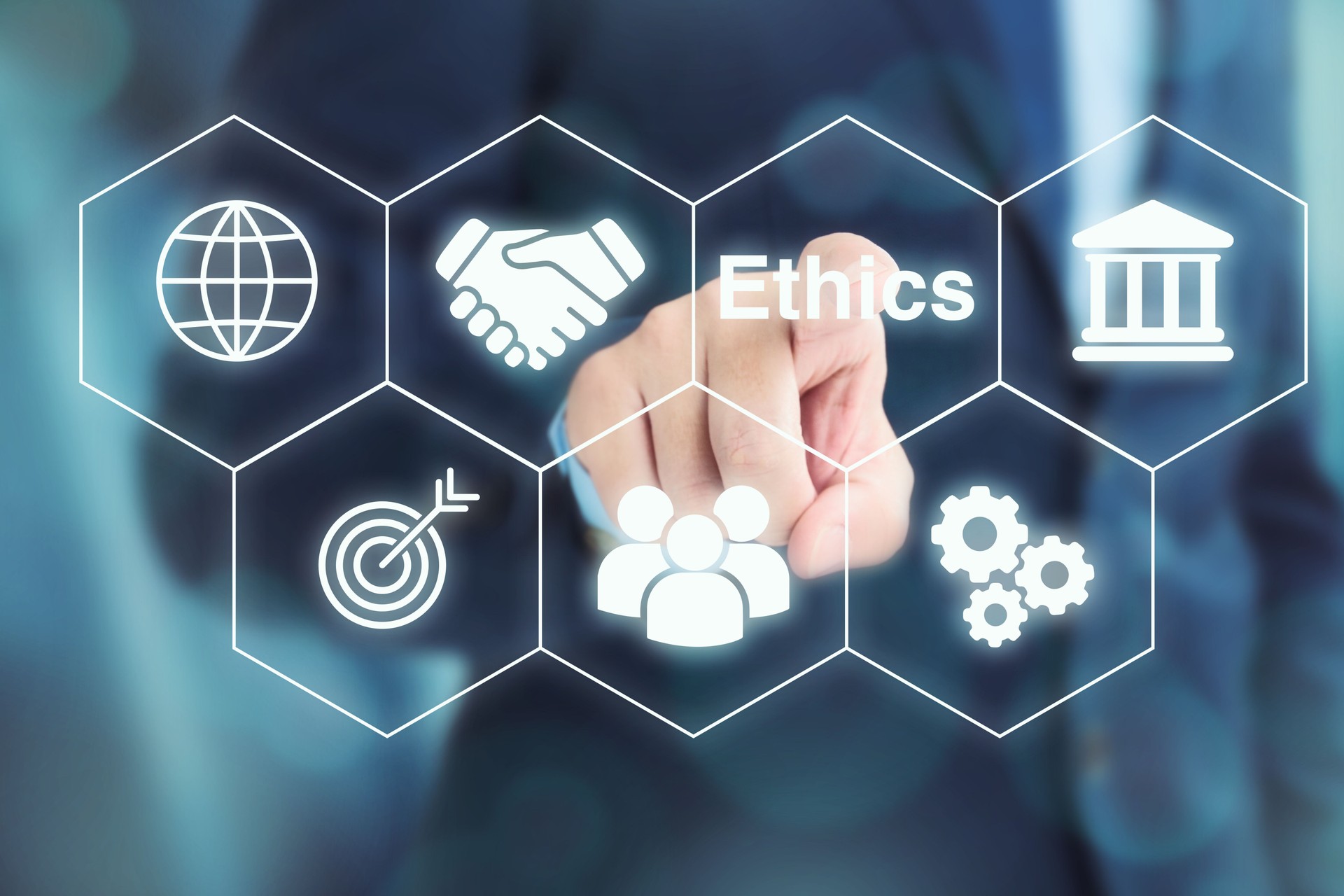 Conceito de ética nos negócios com ícones na interface digital